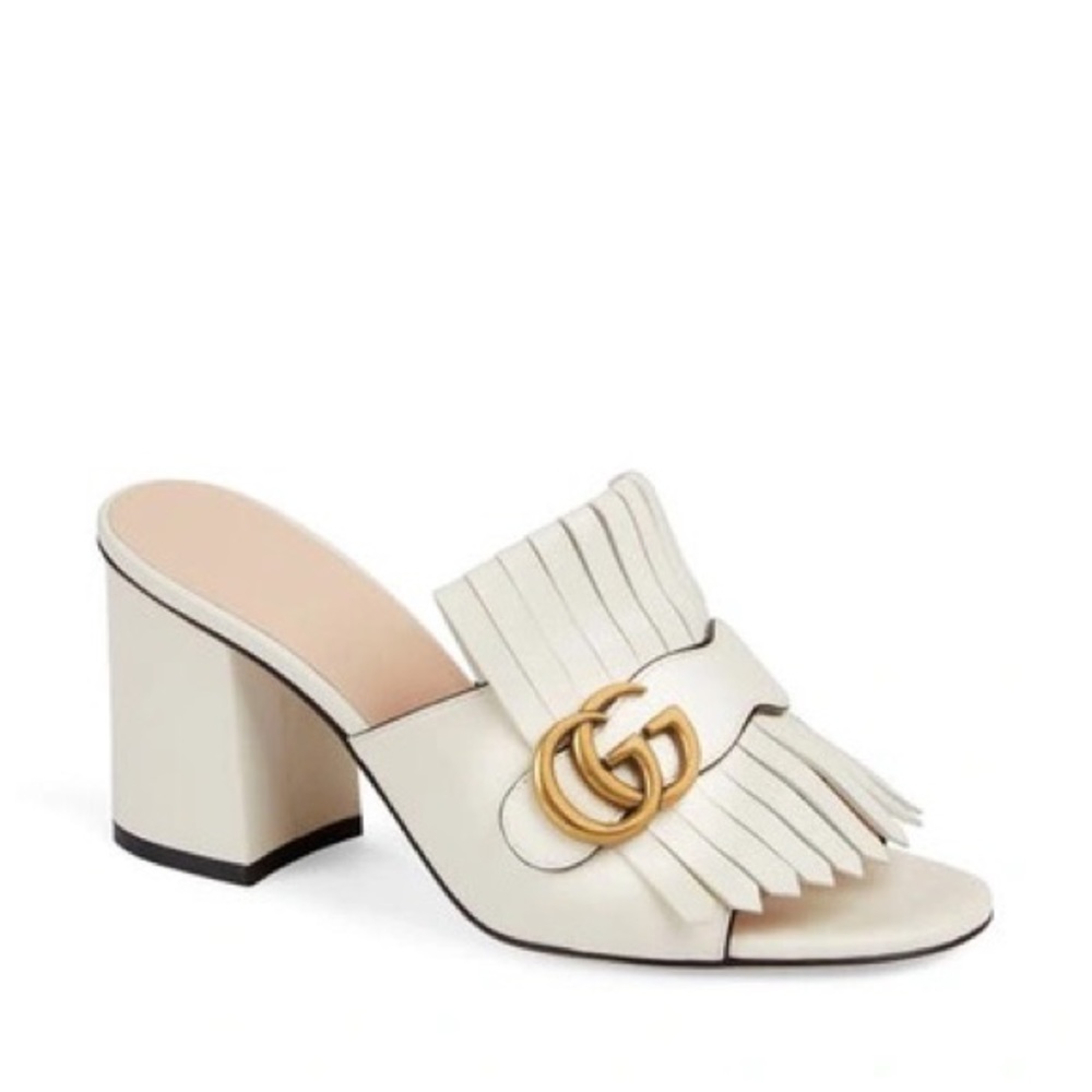 Gucci Marmont kiltie sandals slides mystic white 36